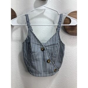Hollister Womens XS Blue White Stripe Button Cross Over Tank Y2K Boho Festival